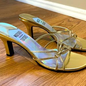 Mootsies Tootsies Collection, Low Heel Dressy Shoes, Gold with Clear Straps, Bow
